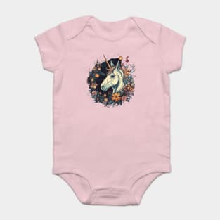 Unicorn surrounded by flowers Baby Bodysuit